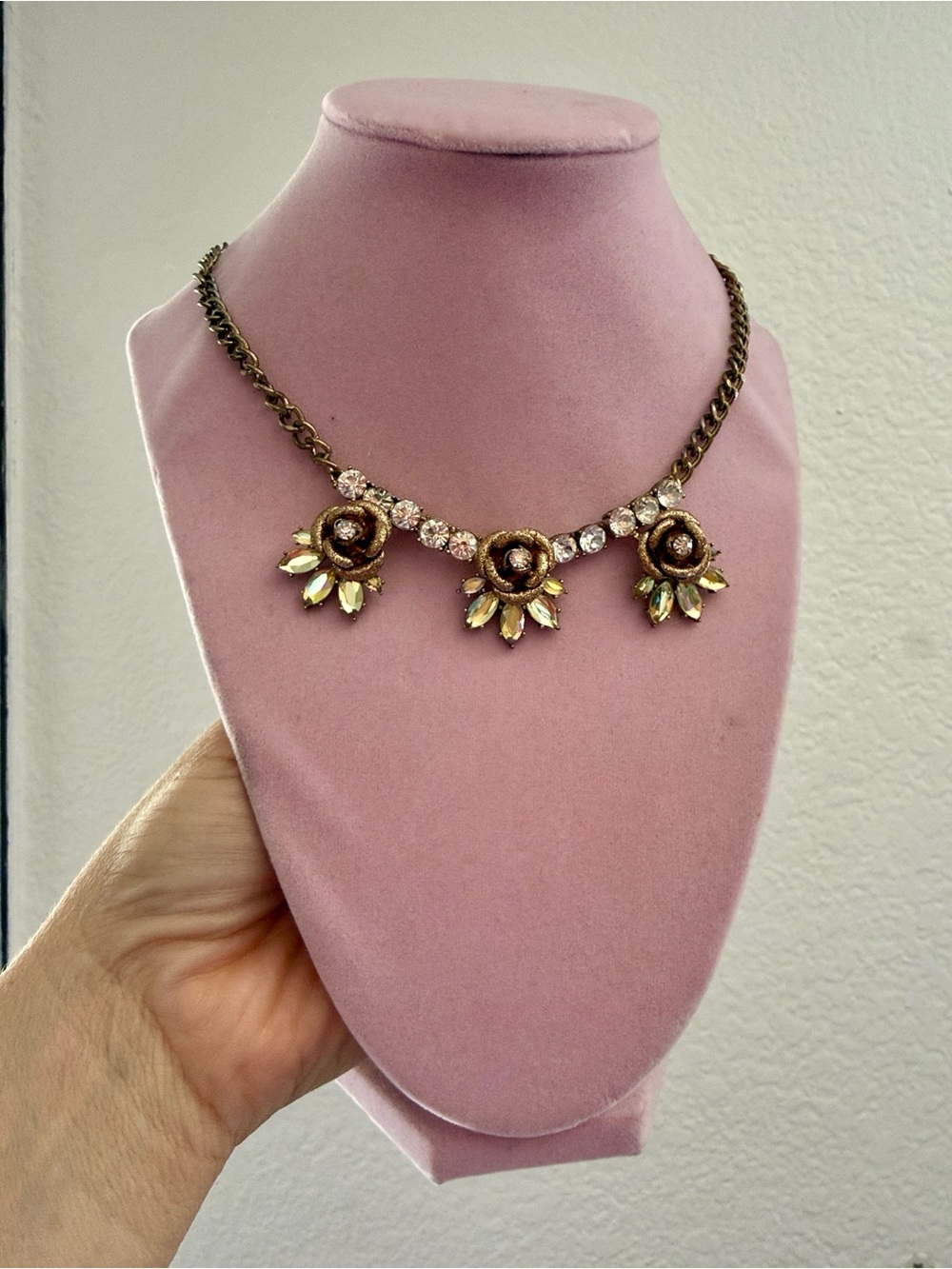 Betsey Johnson Pink Gold tone Floral Crystal Necklace